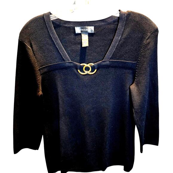 Cable & Gauge Large Black Women's Top Shirt Blouse Long Sleeves Misses 12 14 L - Picture 2 of 6